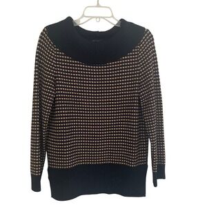 St. John Collection Marie Gray Navy Gold Knit Button Back Sweater P Small 4/6‎